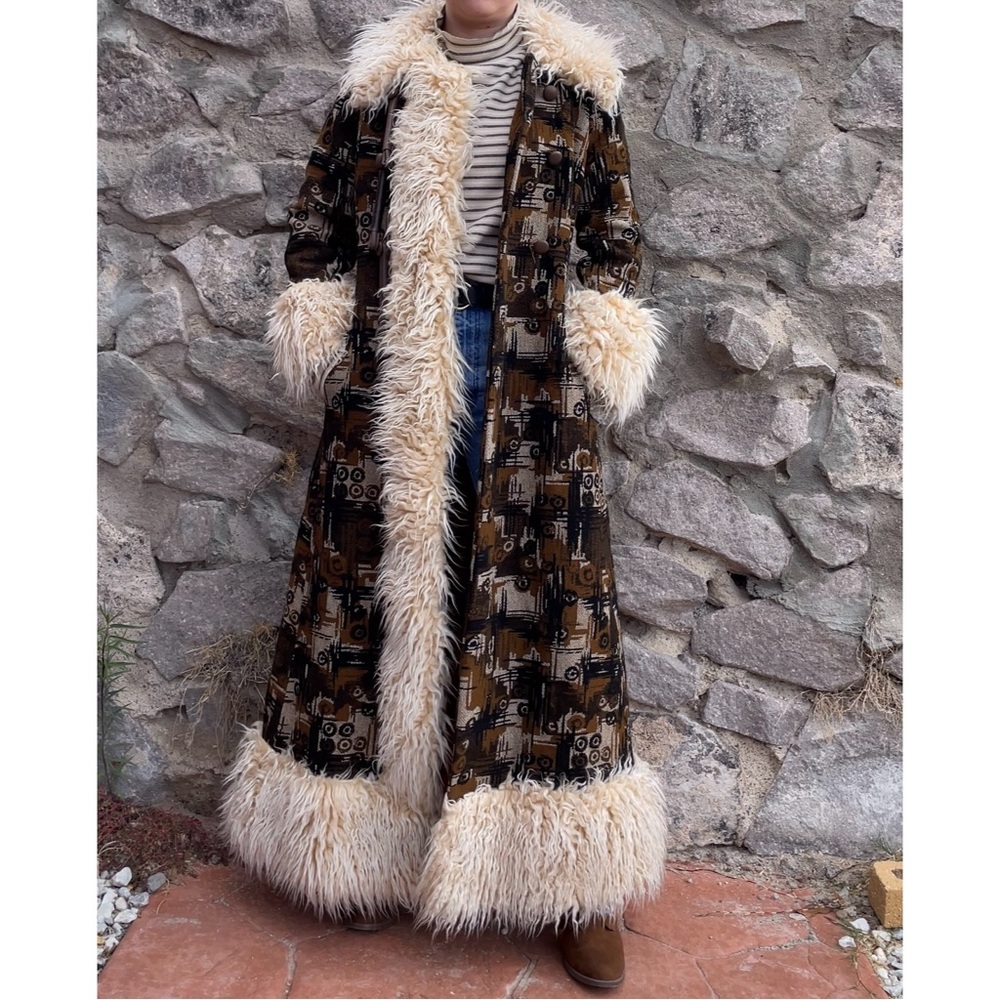 ILGWU Union Made | Rare Vintage 60s 70s Tapestry Penny Lane Duster Fur Coat